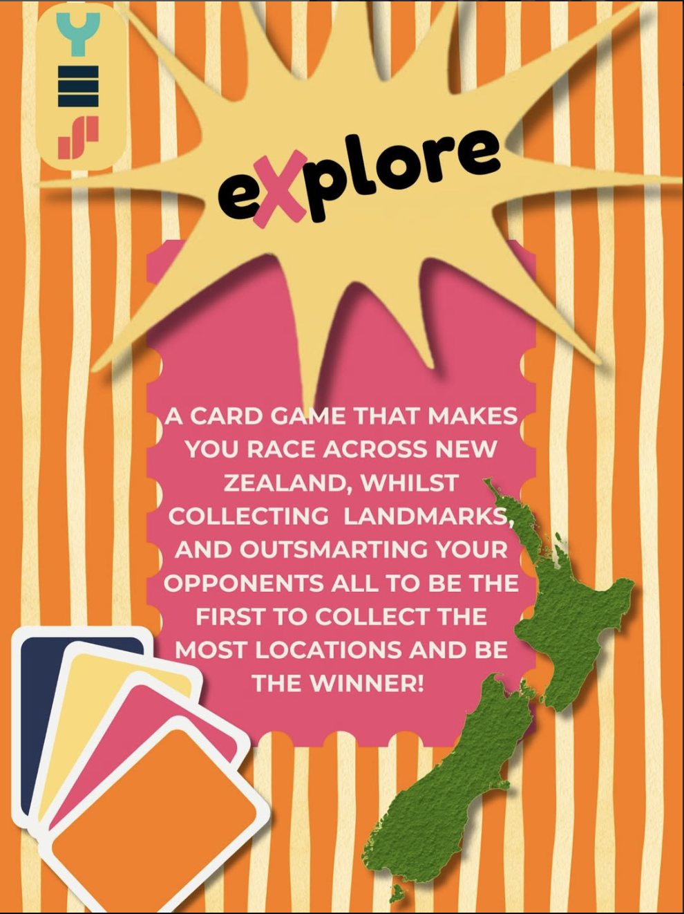 Vibrant New Zealand culture and slang card game box with scattered playing cards on a table