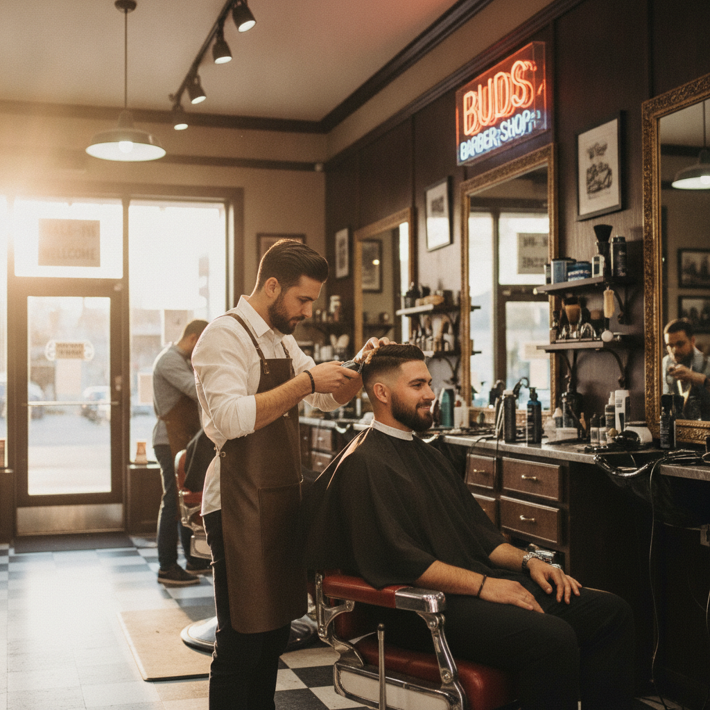Professional barber giving a fresh fade haircut in a classic Watsonville barbershop