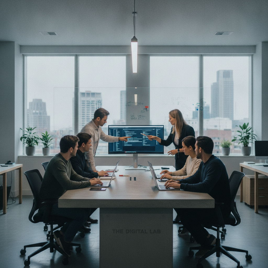 The Digital Lab team collaborating in a sleek, modern office environment