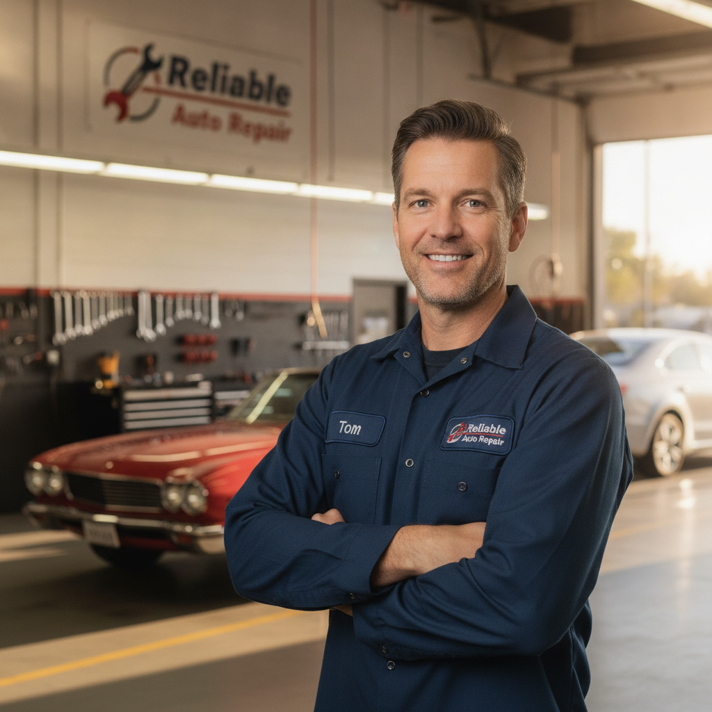 Professional headshot of Tom Richards, owner of a local auto repair shop.