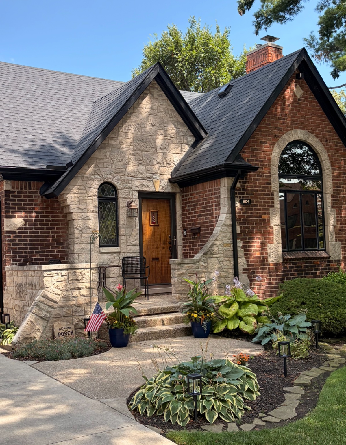Exterior of an elegant home in Grosse Pointe, Michigan with impeccable custom masonry and concrete work
