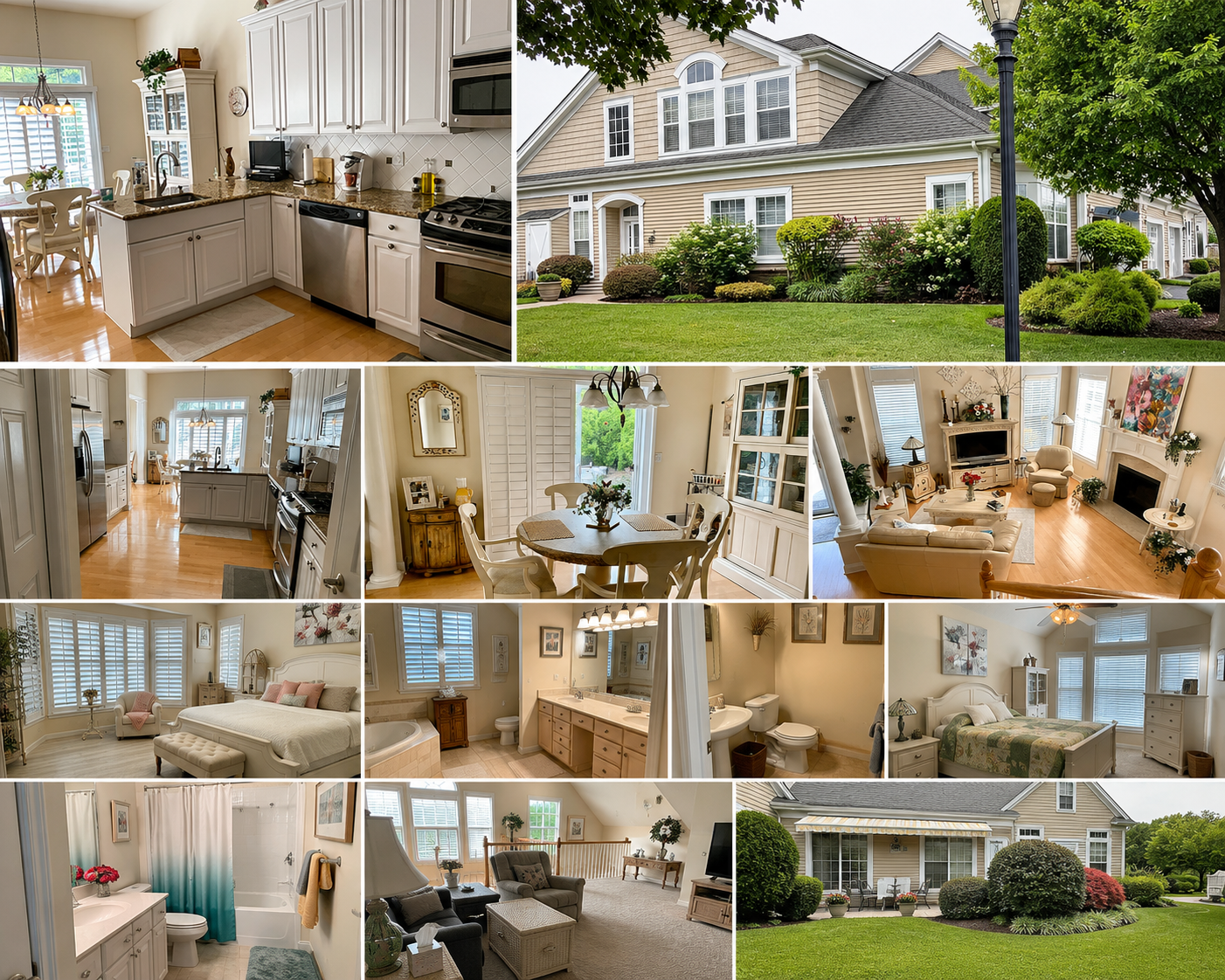 Sample suburban property listing home with manicured lawn and welcoming front porch