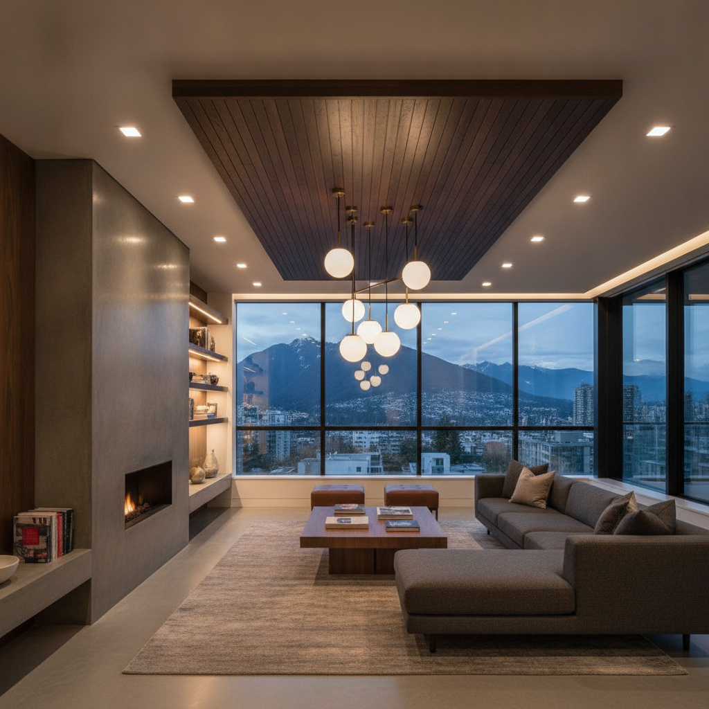 Modern recessed and pendant lighting installation in a luxury Vancouver home