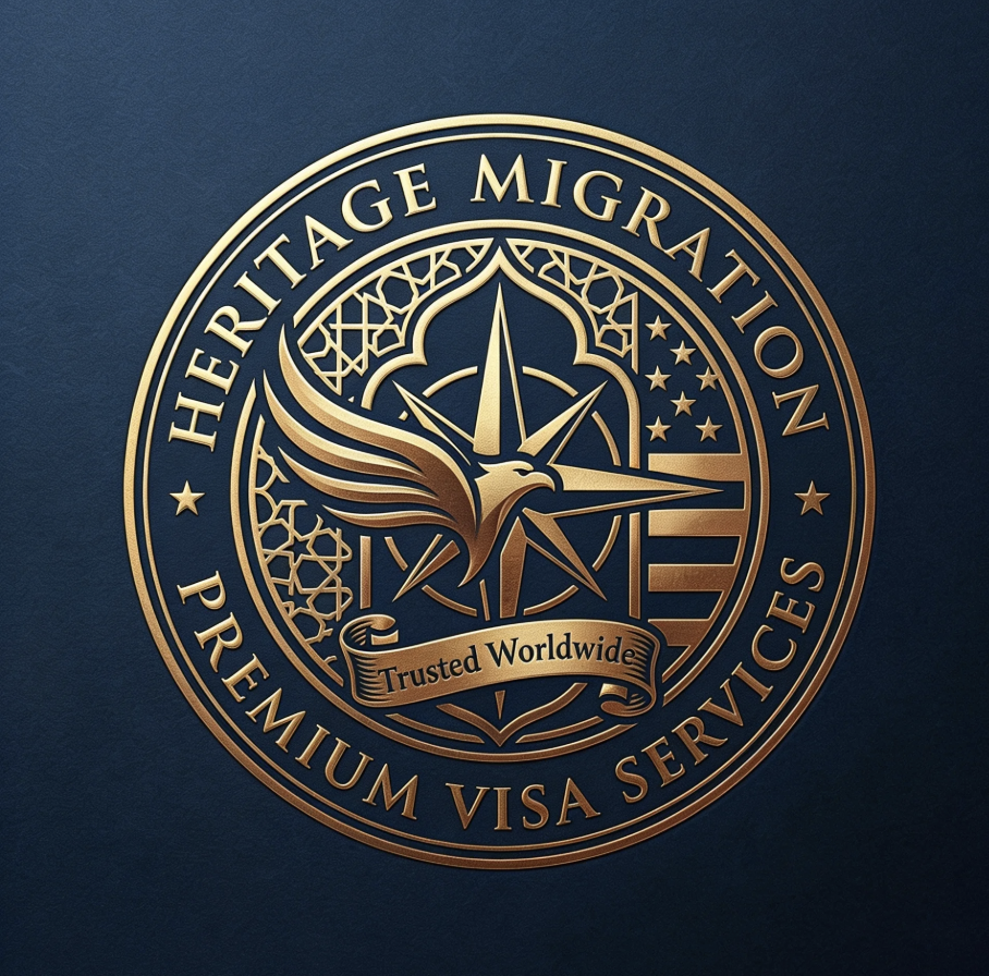 Heritage Migration logo - gold crest emblem