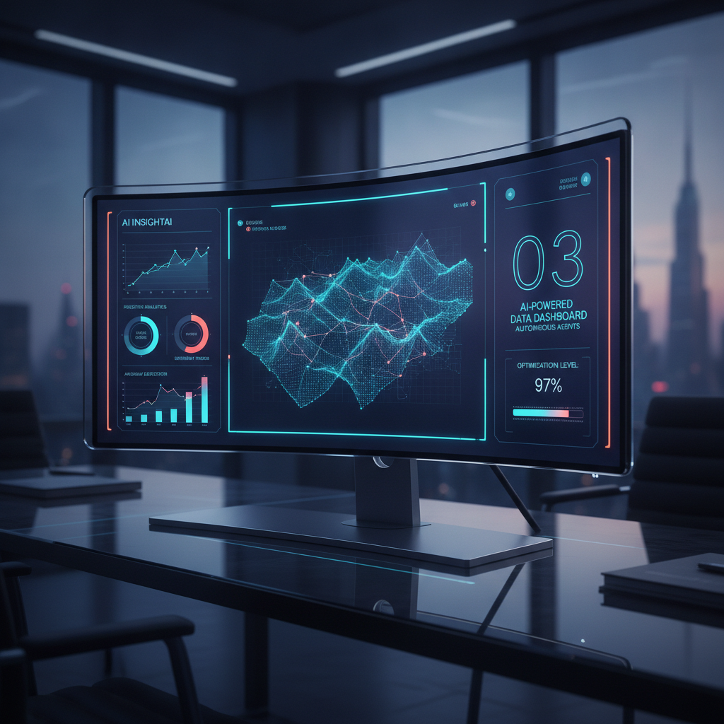 A sophisticated data visualization dashboard for an AI-powered analytics tool