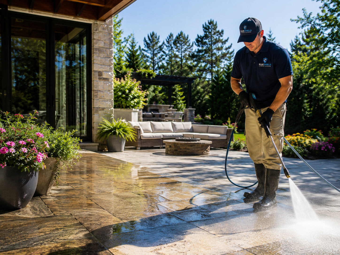 BlueShield patio pressure washing and outdoor surface cleaning service