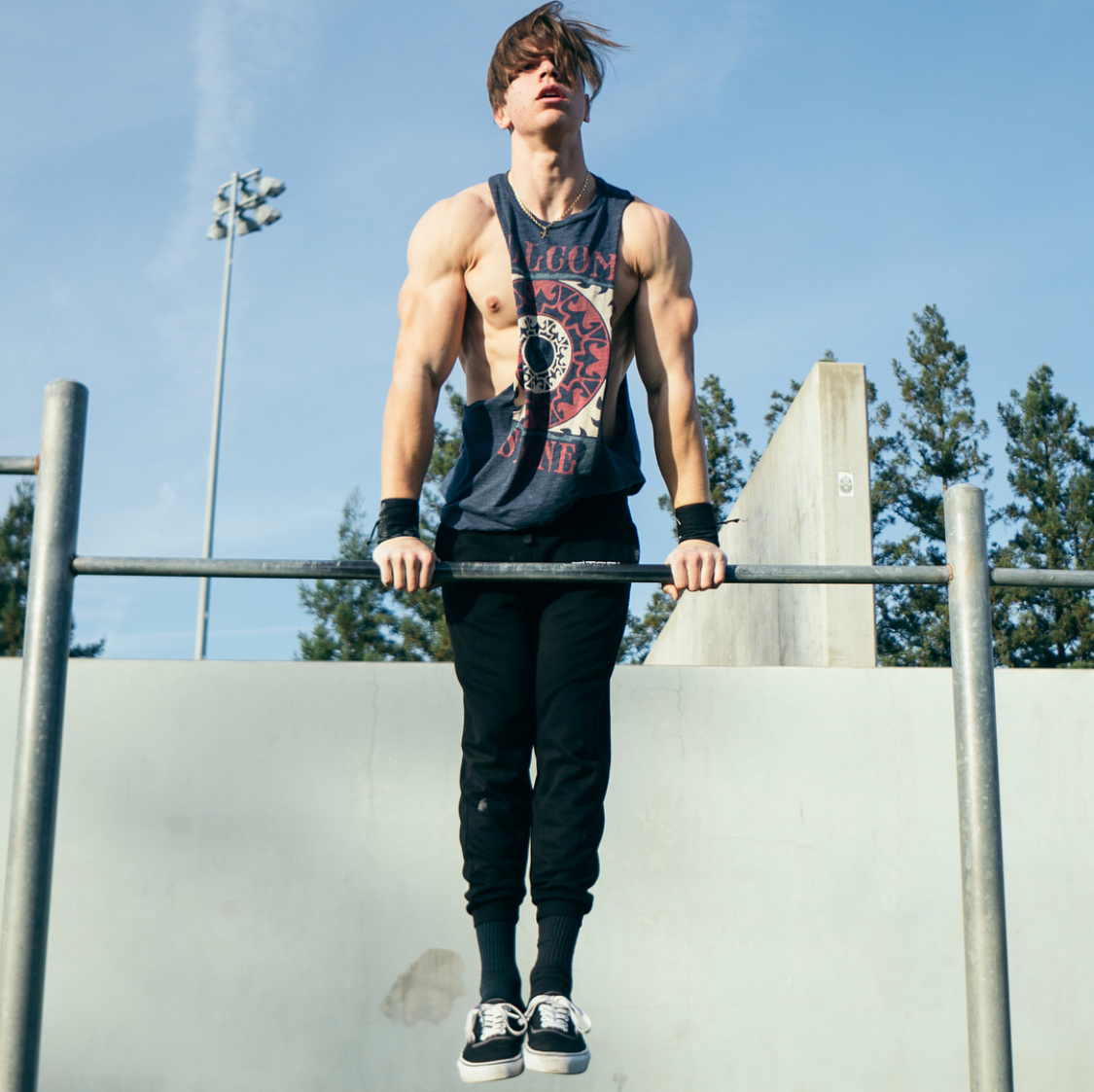 Calisthenics athlete performing bodyweight training routine