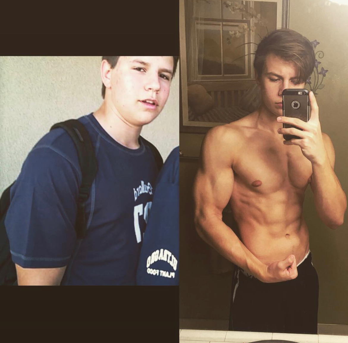 Mark as a 15 year old overweight teenager weighing over 200 pounds before starting his fitness transformation journey in 2016