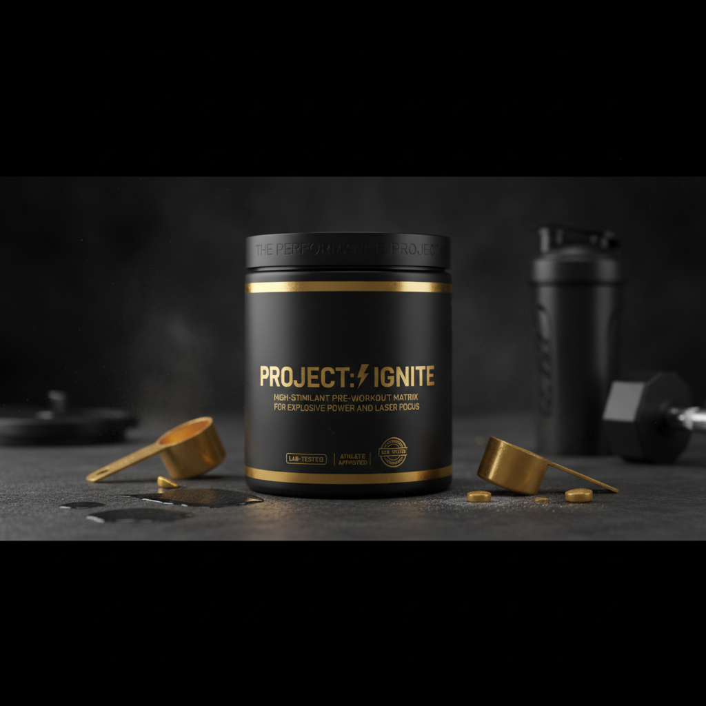 Premium gold and black pre-workout supplement tub for intense energy