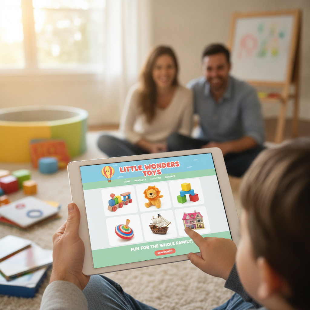 Little Wonders Toys colorful playful toy company website with cheerful design, bright product gallery and family-friendly layout