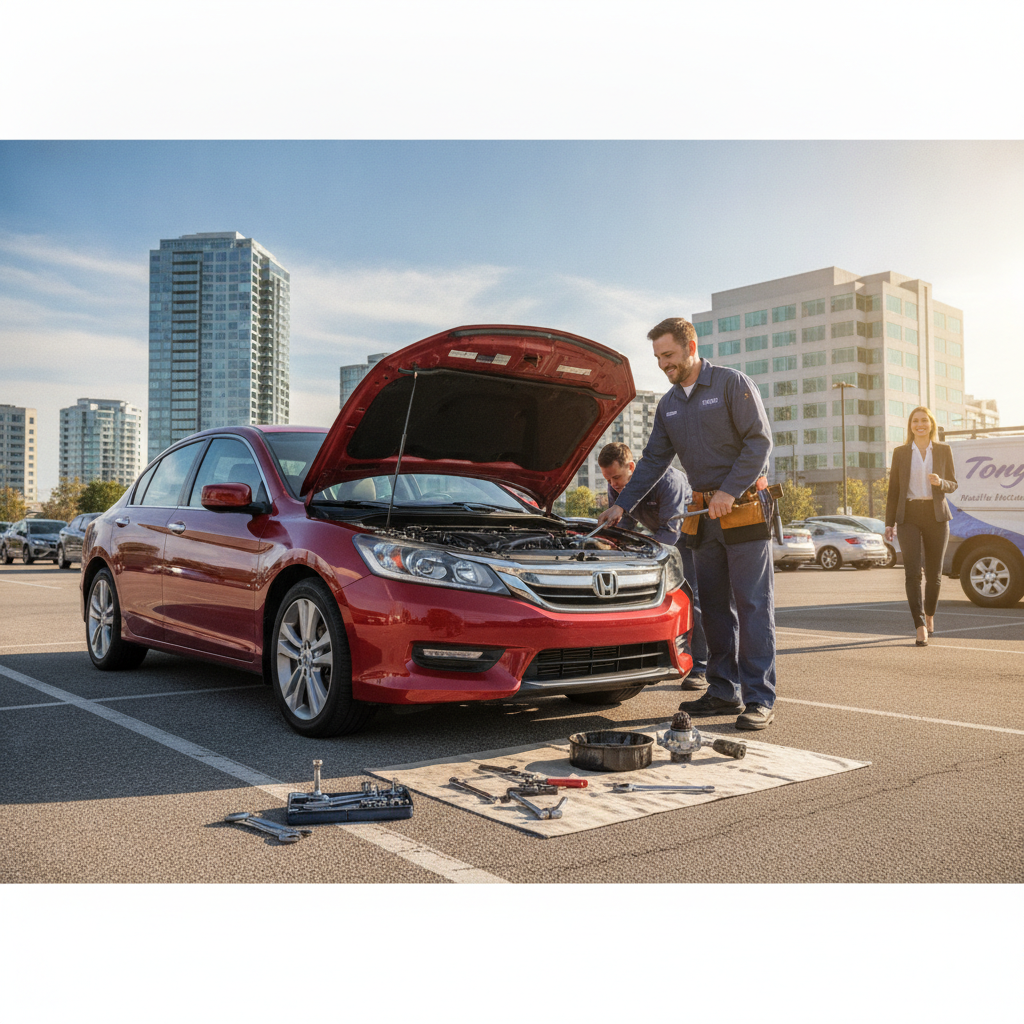 Red sedan customer vehicle