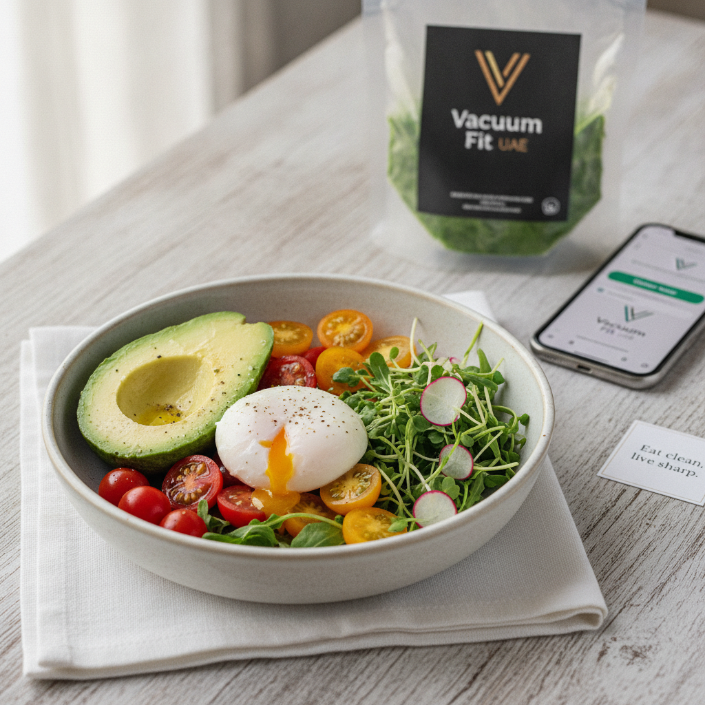 Fresh avocado and poached egg breakfast bowl with cherry tomatoes and micro greens