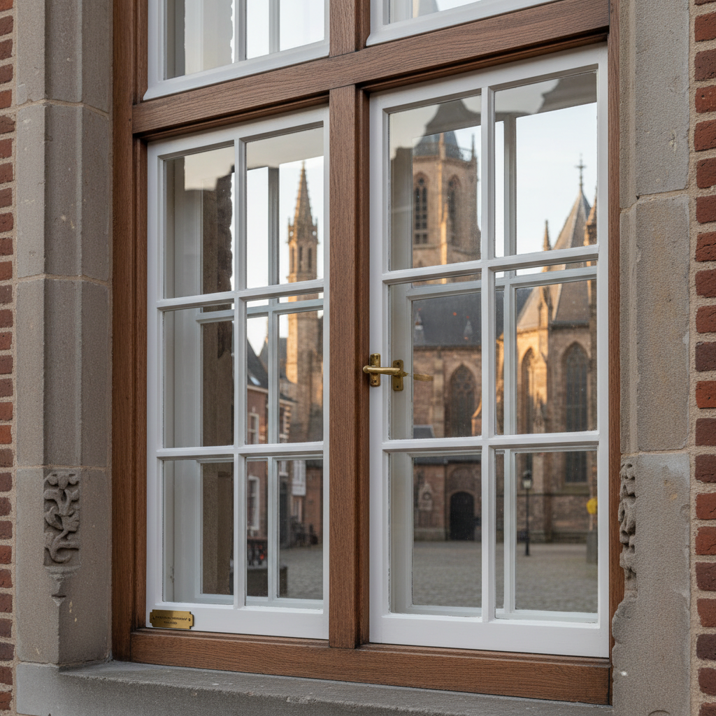 Vakkundig gerestaureerde houten kozijnen in monumentaal pand in het centrum van Roermond