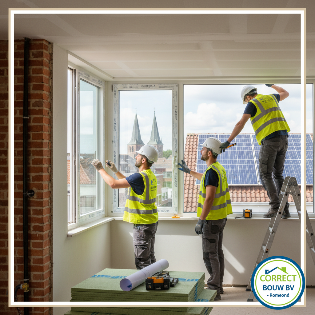 Vakmensen van Correct Bouw BV aan het werk op een bouwproject in Roermond — renovatie, verbouwing en installatie