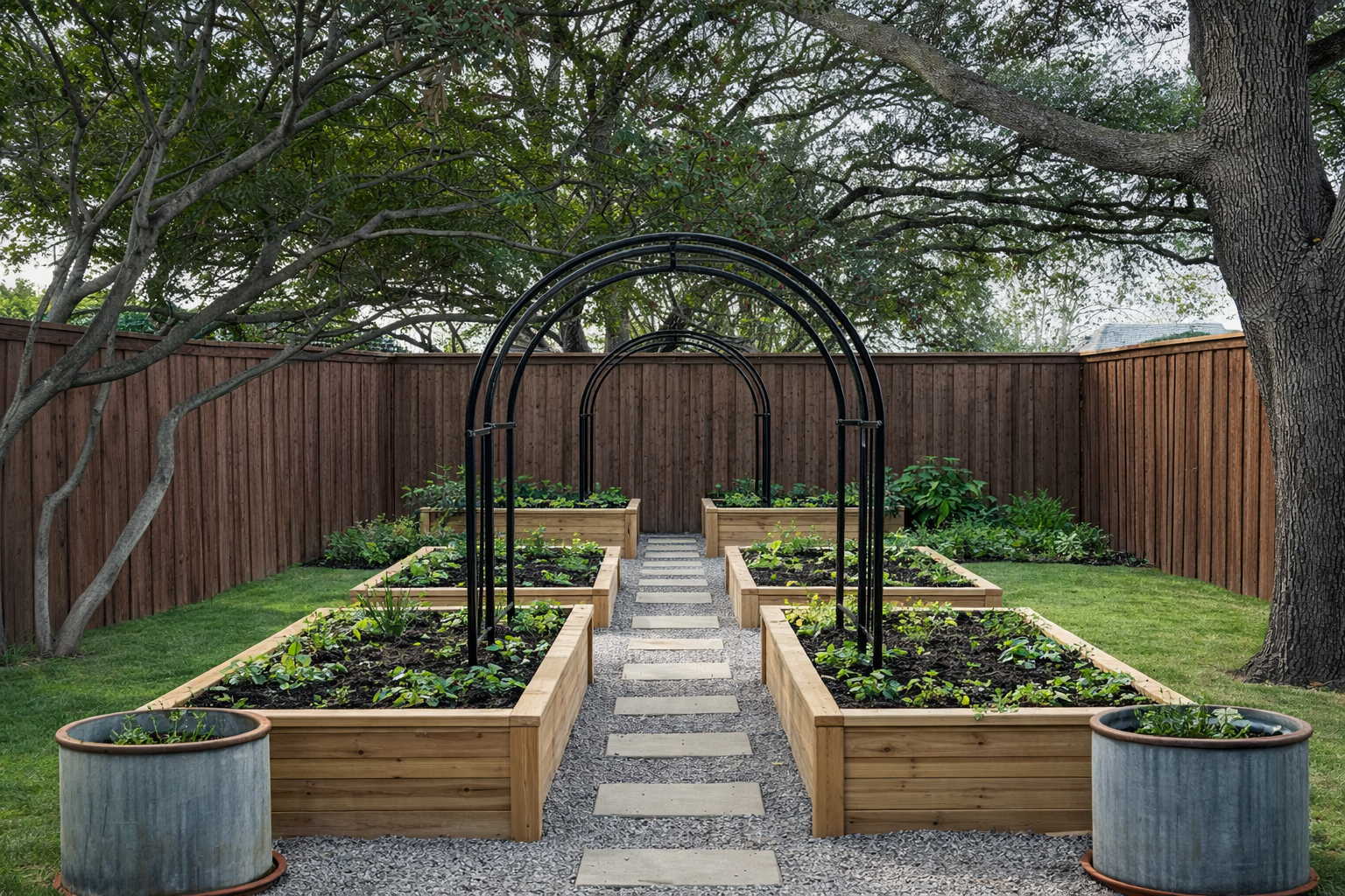 Vibrant custom flowerbed design with native Texas plants and fresh mulch
