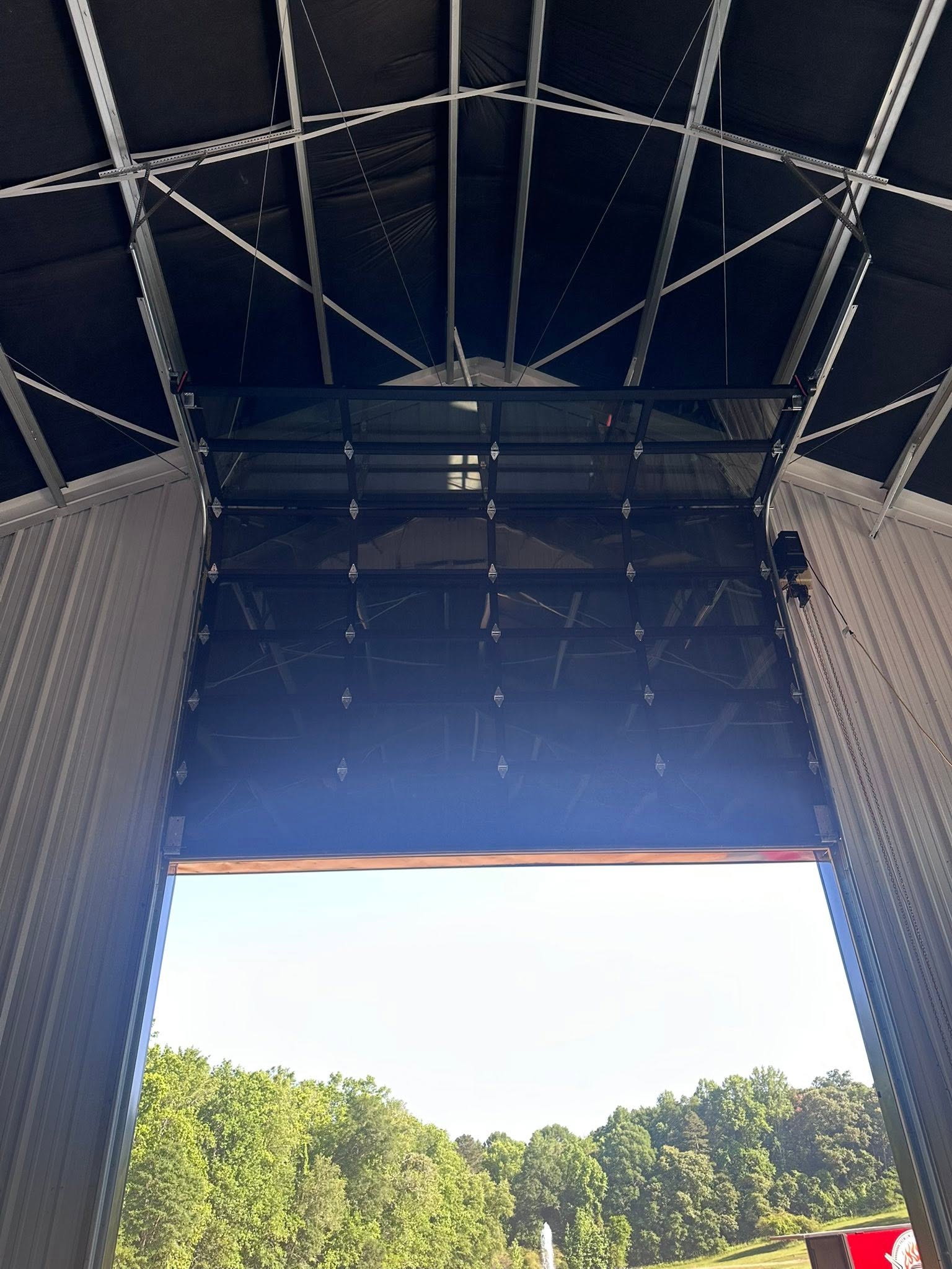 Large indoor commercial garage door installation