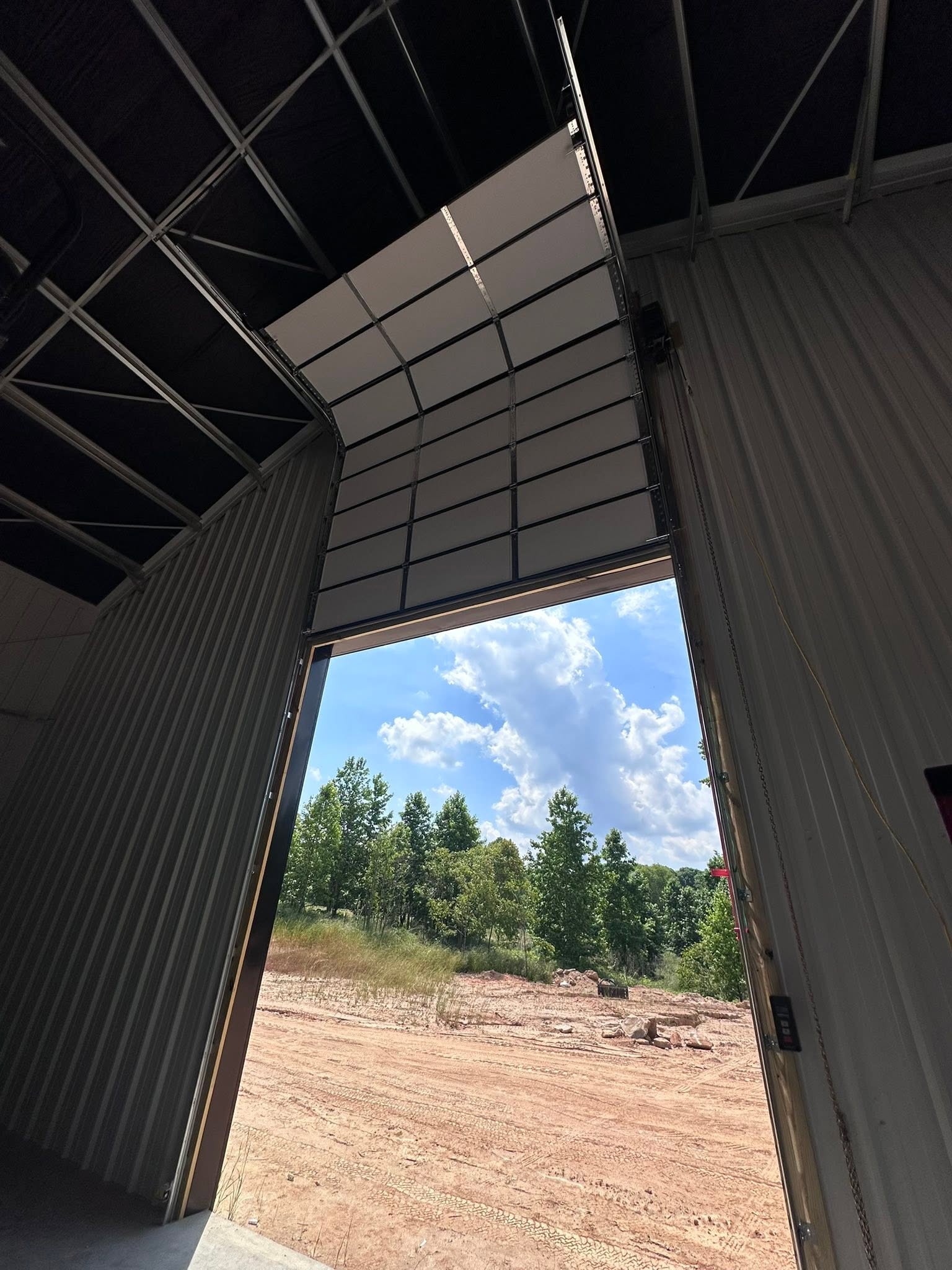 Interior view of a large overhead garage door system