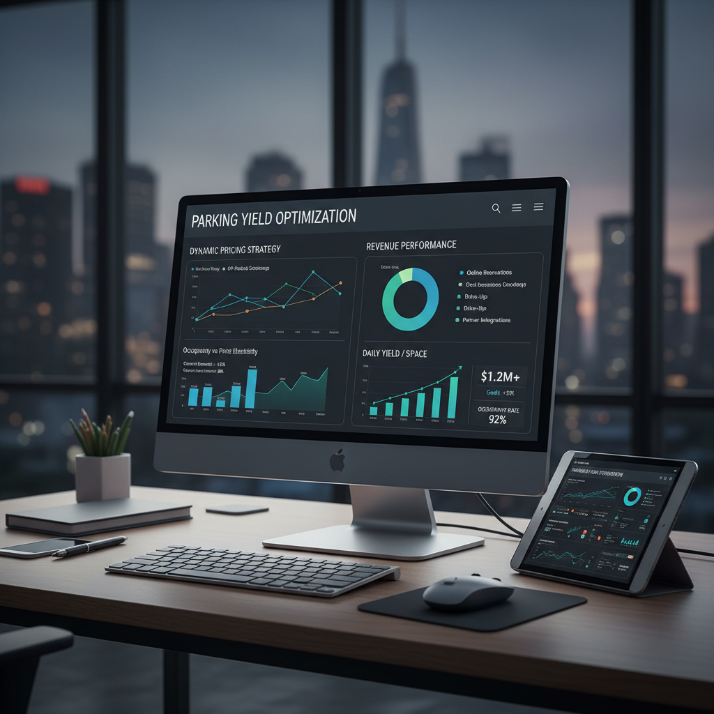 Revenue analytics dashboard showing parking yield optimization and dynamic pricing data charts