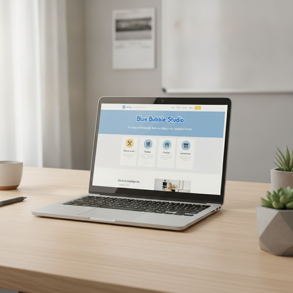 Portátil mostrando el diseño moderno, limpio y profesional de una página web para un negocio local