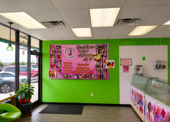 Cozy and colorful interior of La Real Michoacana Texoma dessert shop with traditional decor