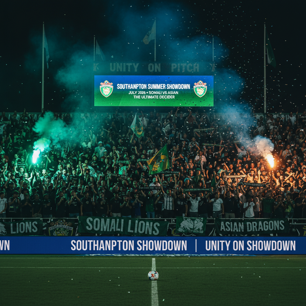 Massive crowd cheering at a local Southampton football pitch