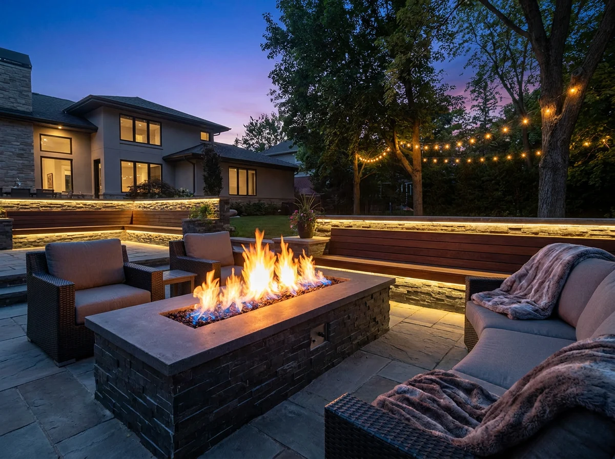 Stone fire pit installation for San Antonio backyard