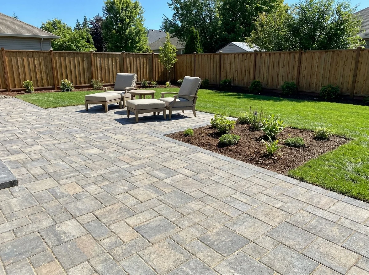 Close-up of paver patio stonework