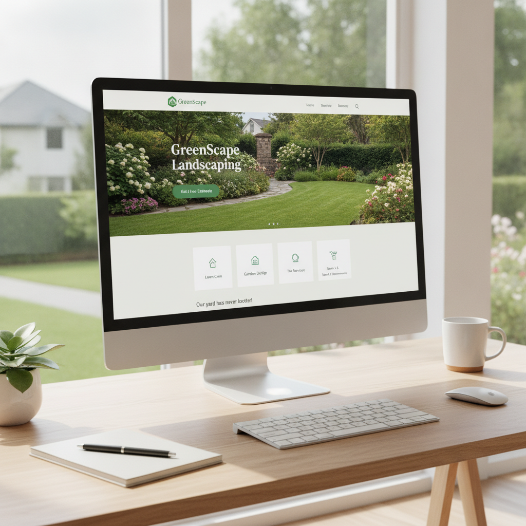 Clean, modern website mockup for a local landscaping business