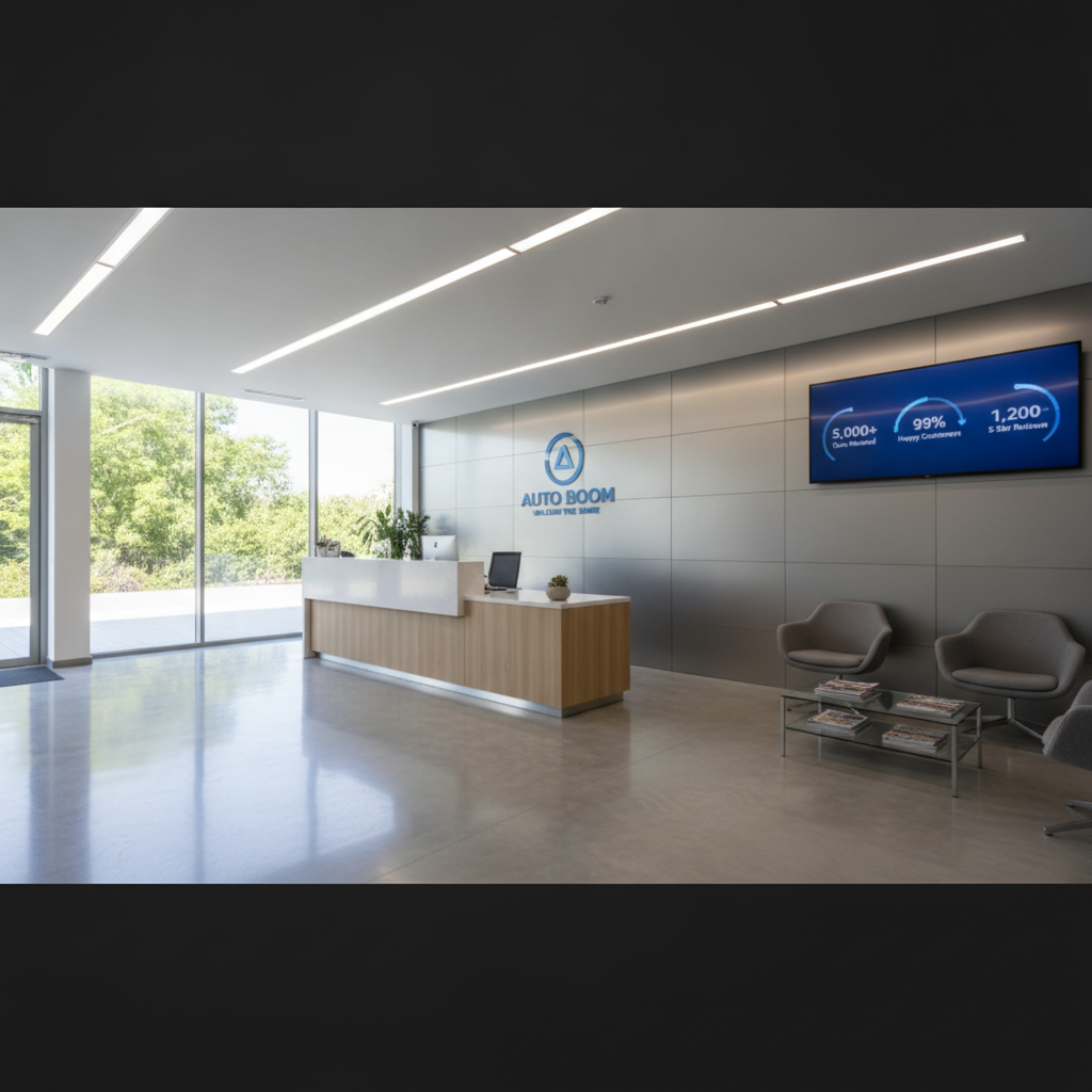 Instalações modernas e limpas do Auto Boom com iluminação brilhante e equipamento profissional