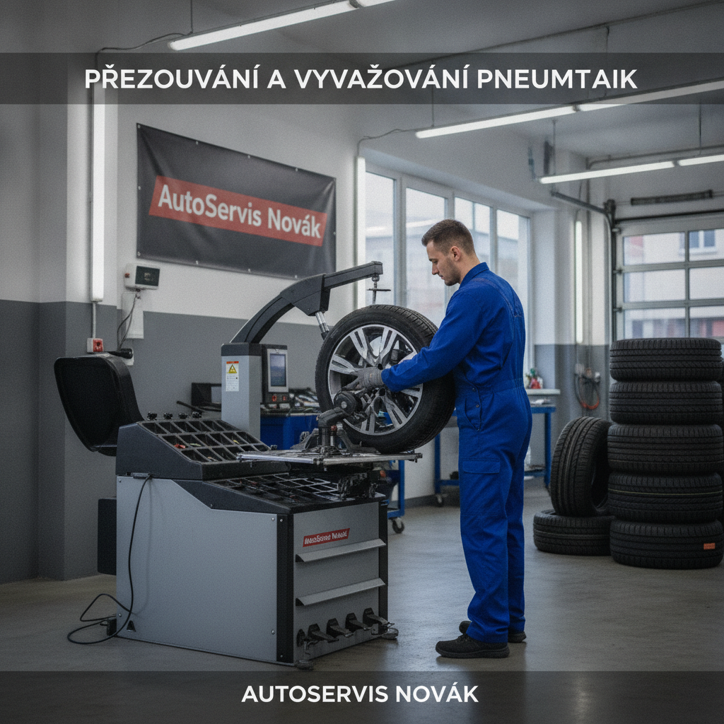 Přezouvání a vyvažování pneumatik na profesionálním vyvažovacím stroji v pneuservisu