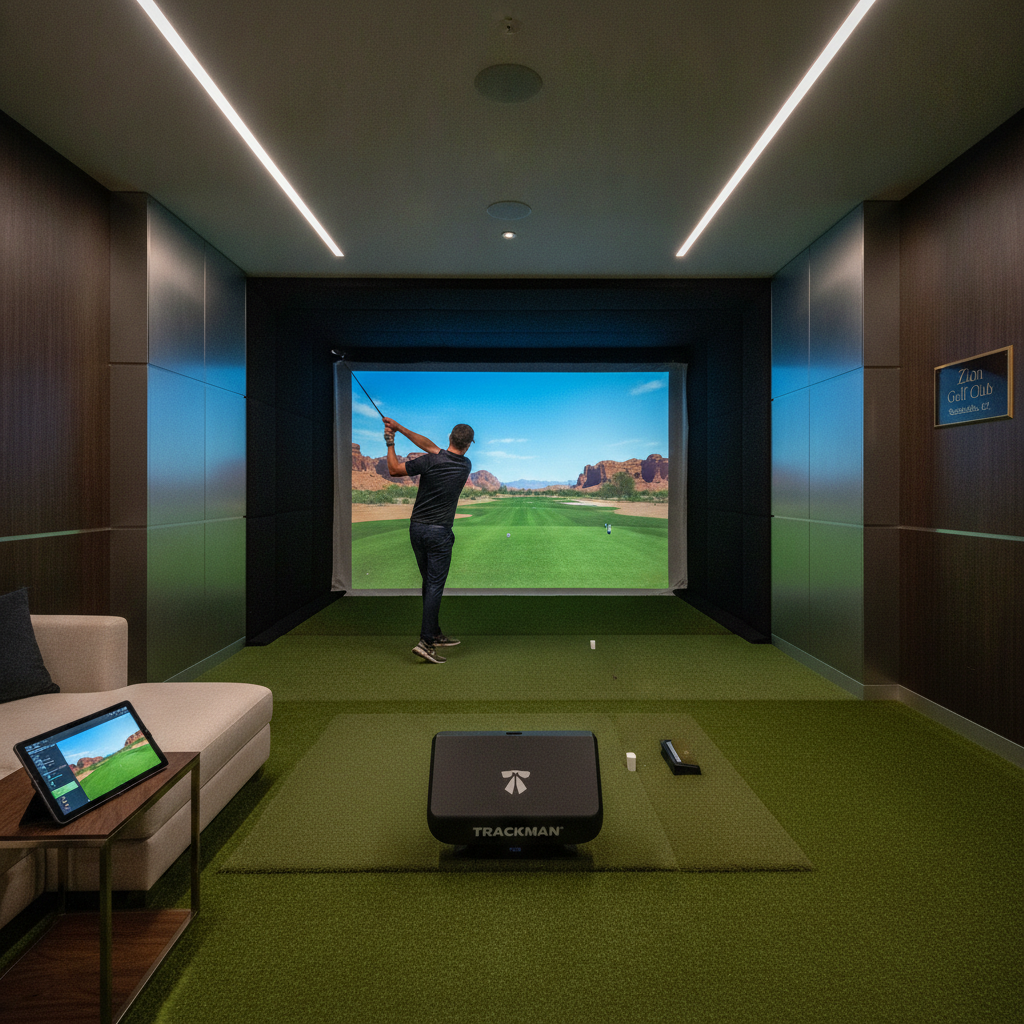 State-of-the-art indoor golf simulator with Trackman technology at Zion Golf Club in Scottsdale