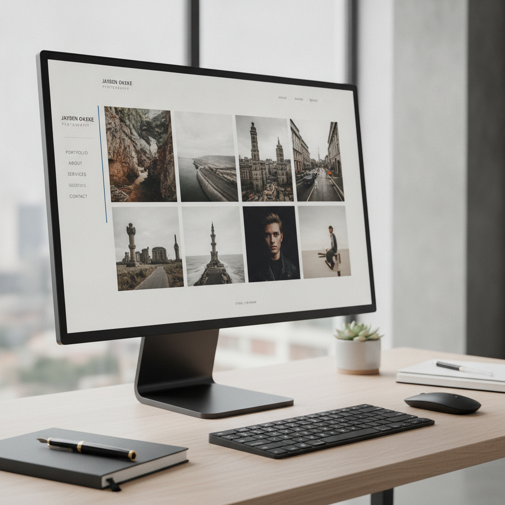 Kreatives Portfolio-Webseiten-Layout für Fotograf mit Bildergalerie und minimalem Design