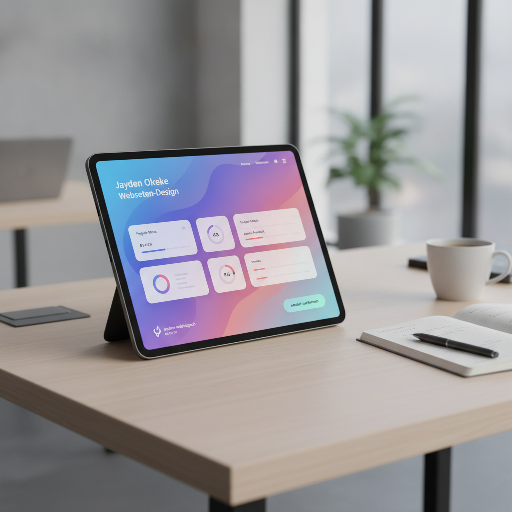 Modernes Webseiten-Design Mockup mit farbenfroher Gradient Dashboard-Oberfläche von Jayden Okeke