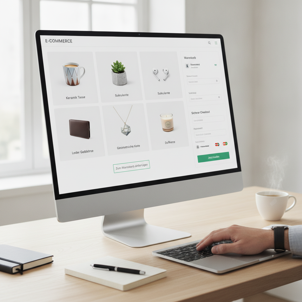 E-Commerce Online-Shop Interface mit Produkt-Grid und modernem Checkout-Design