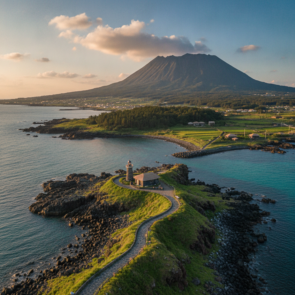 Stunning sunset view over the ocean in Jeju Island, setting the scene for a luxurious women's wellness retreat