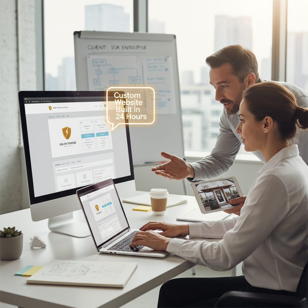 Professional web designer actively building a custom website for a local business client
