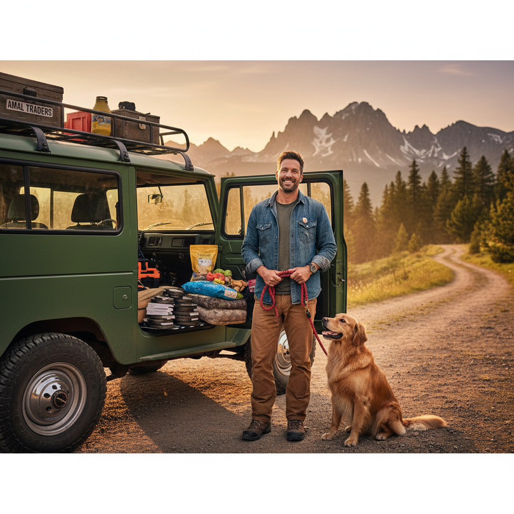 Founder with car and dog