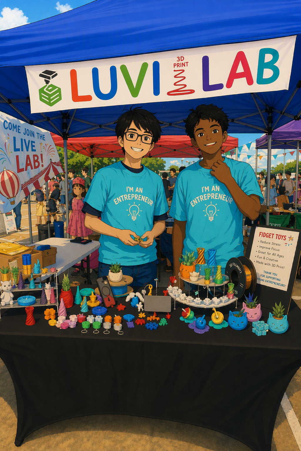 Vibrant and colorful 3D printed articulated toys, satisfying gadgets, and calming desk accessories made by Luvilab
