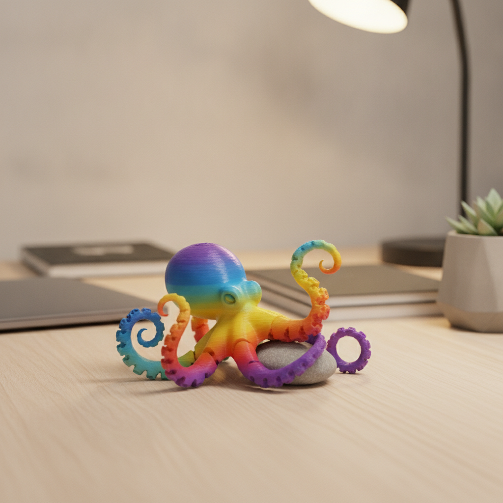 A colorful and flexible 3D printed fidget octopus toy