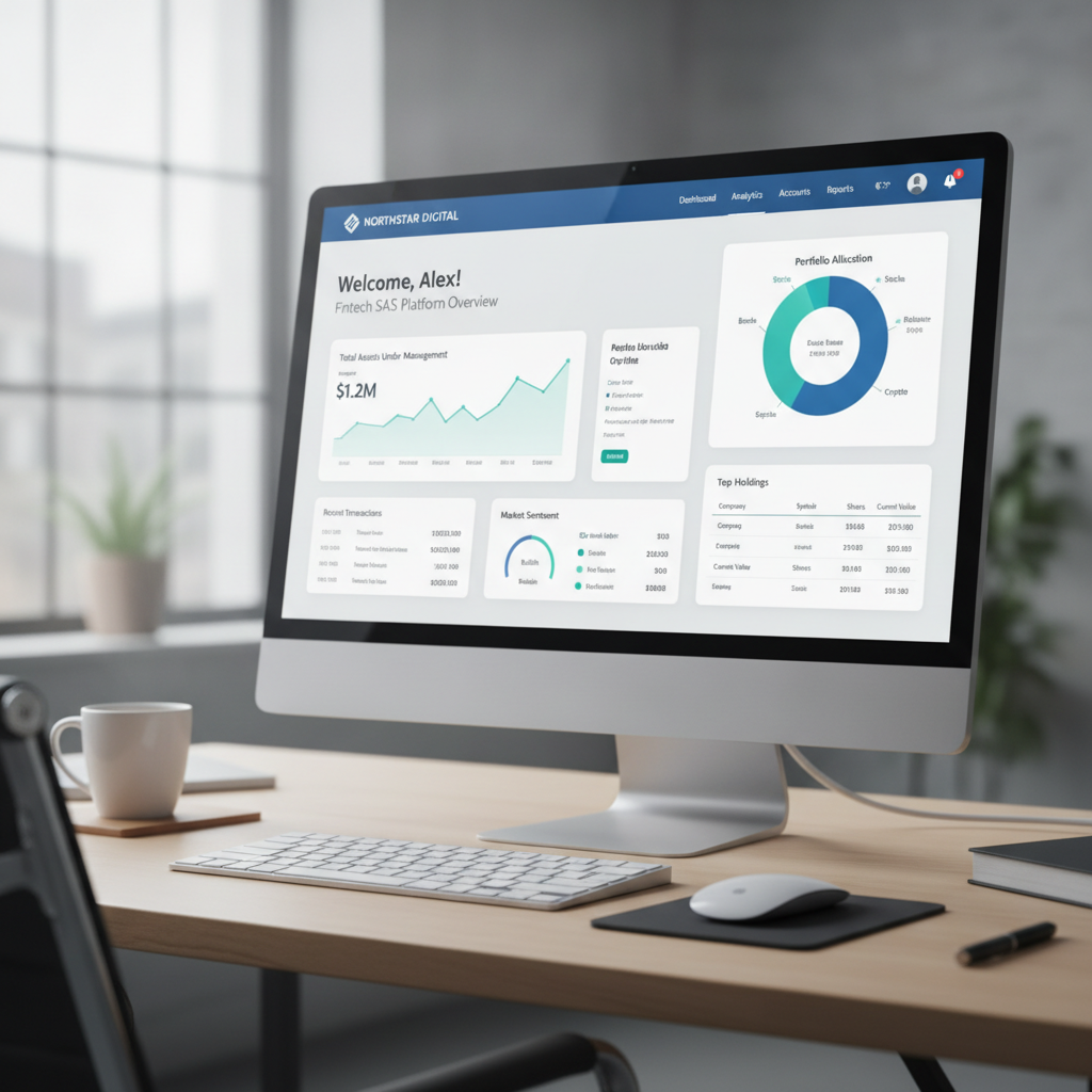 Sample fintech SaaS website homepage mockup design with dashboard interface layout