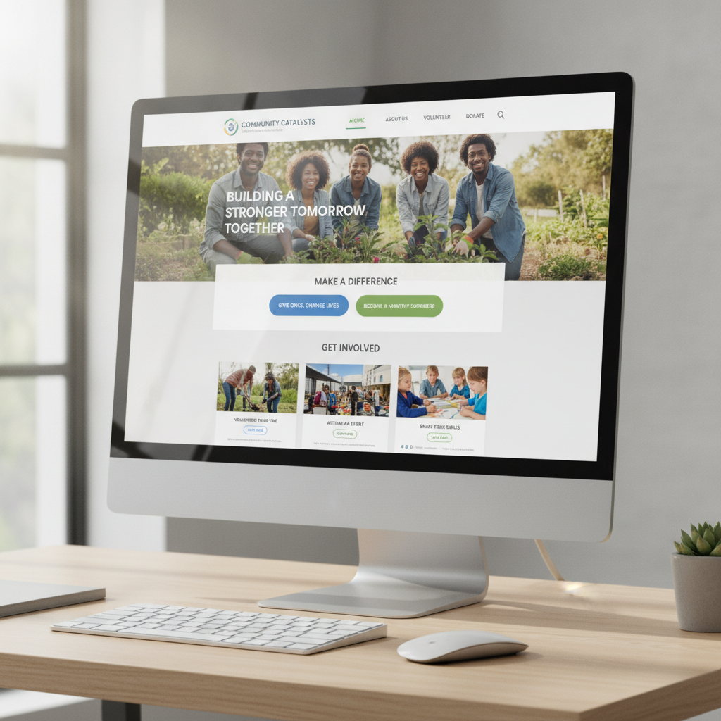Sample non-profit organization website interface preview design mockup with donation and engagement sections