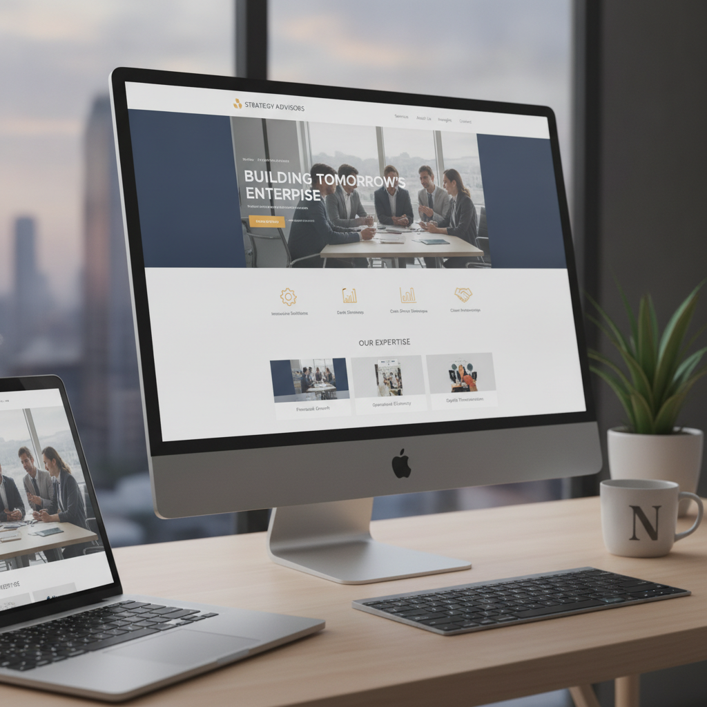 Sample corporate consulting firm website design mockup preview with clean professional layout