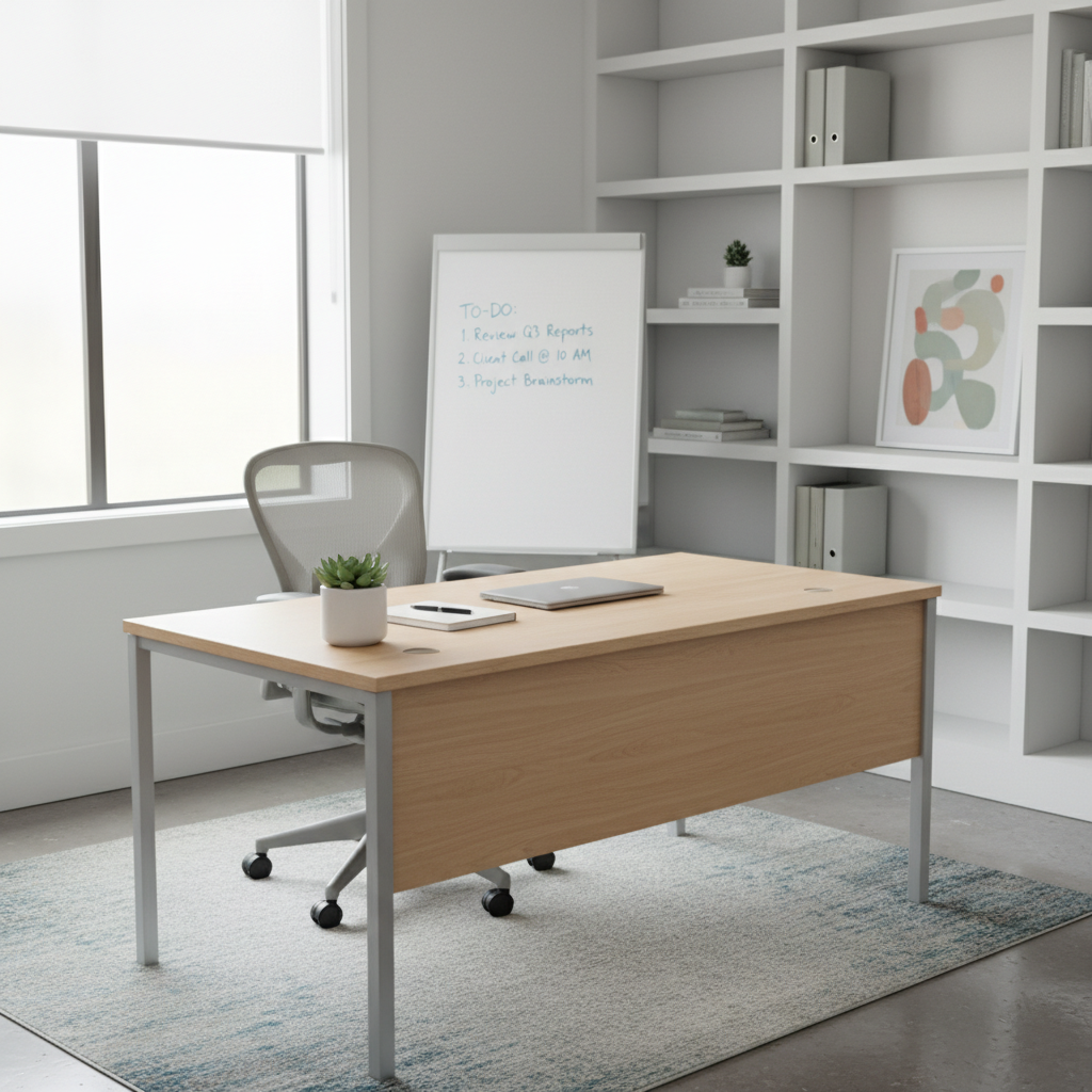 A clean and organized small office space ready for a productive day