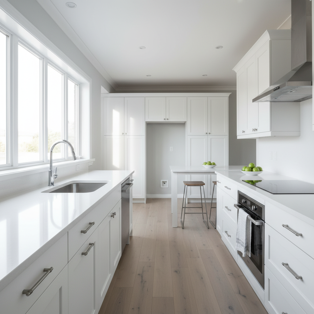 A bright, modern kitchen sparkling clean after a residential cleaning service