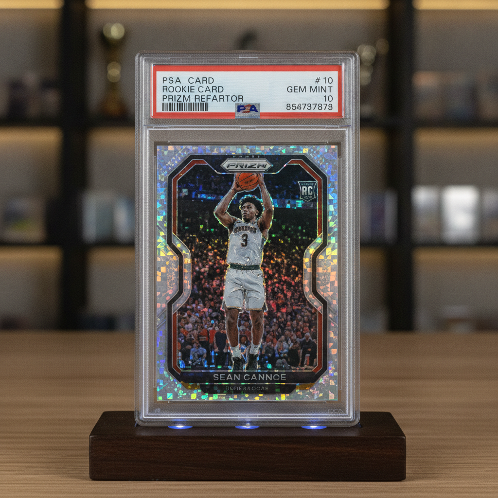 PSA 10 graded basketball rookie card with prizm refractor finish encased in a protective slab