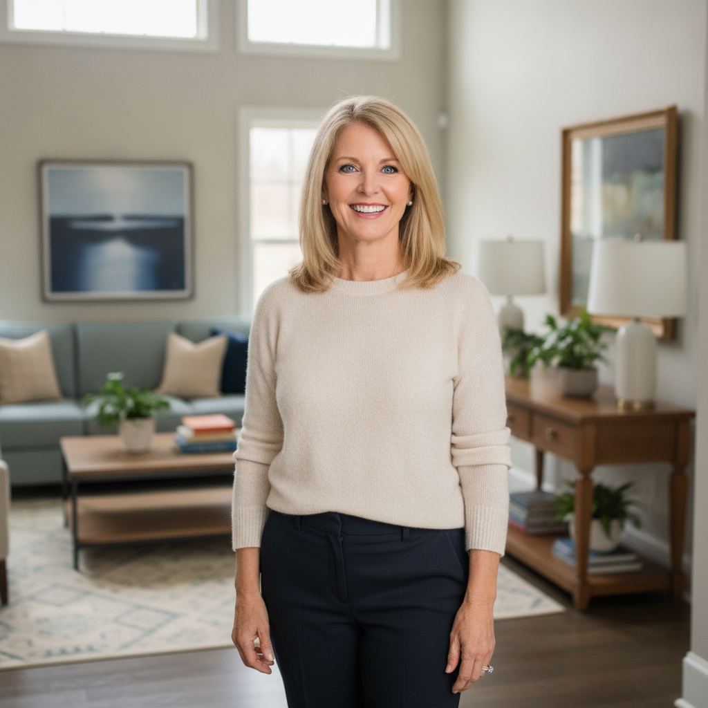 Portrait of Karen M., a smiling homeowner in her fifties from Columbus, Georgia
