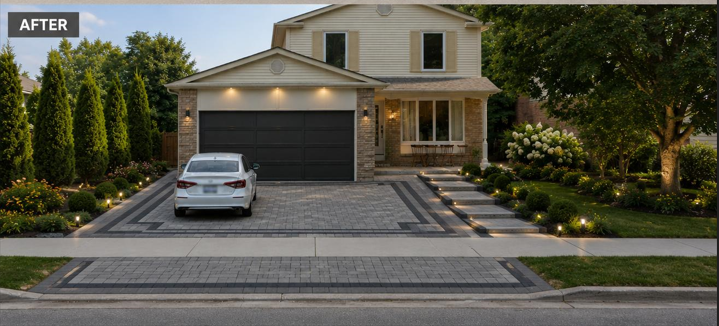 After: restored driveway and walkway with precision-laid interlocking stone