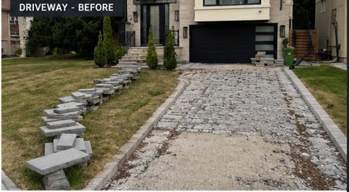 Before: neglected front yard with gravel path