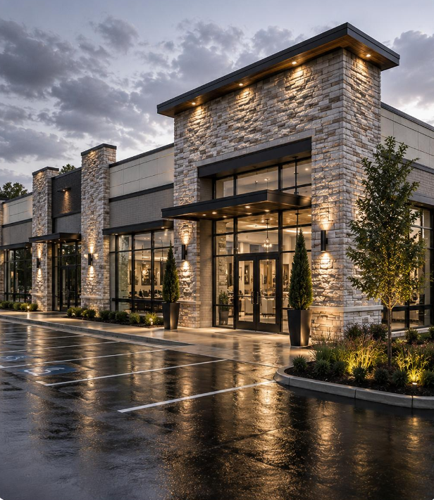 Commercial retail plaza and shopping center construction development