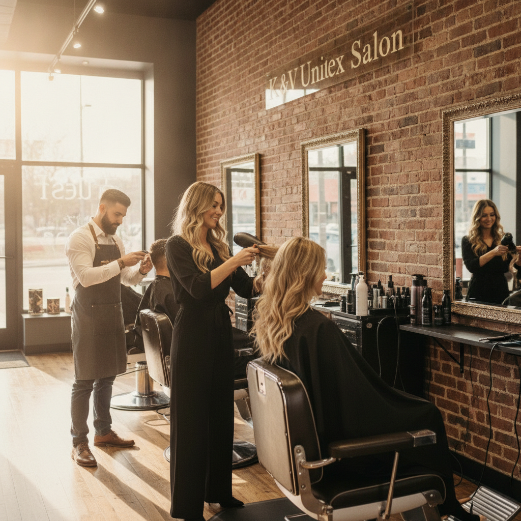 Professional barber and stylist at work at K & V Unisex Salon in Poughkeepsie